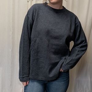 Vintage Naturalife Men's Dark Blue/Greyish Ribbed Crewneck Grandpa Sweater